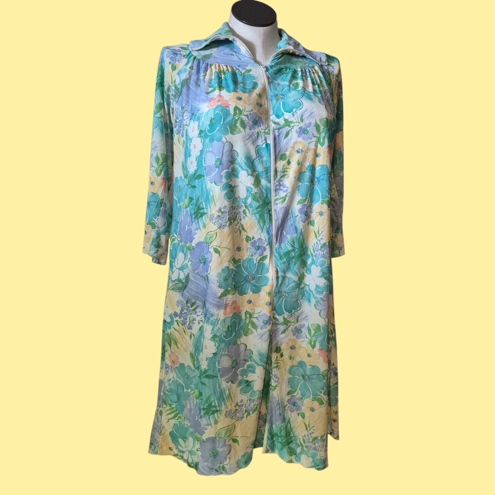 Vintage 70s Floral Print Women's House Coat Robe L